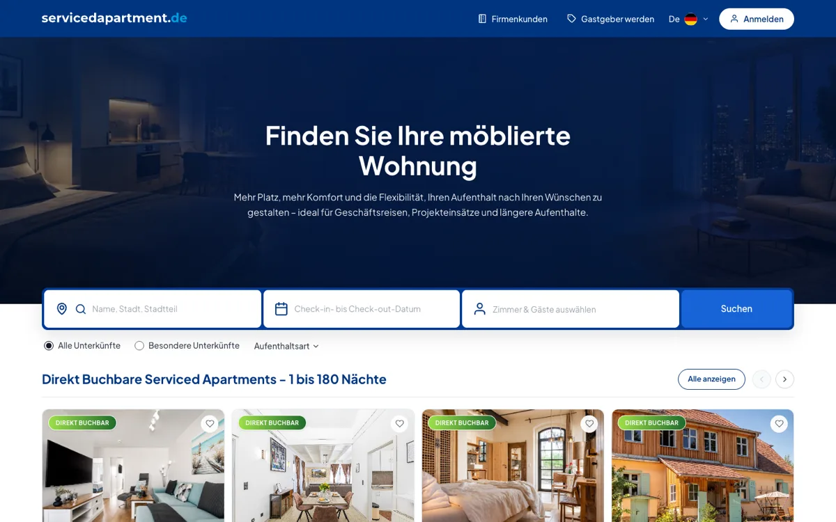Serviced Apartments Germany website, built by SoftWebex